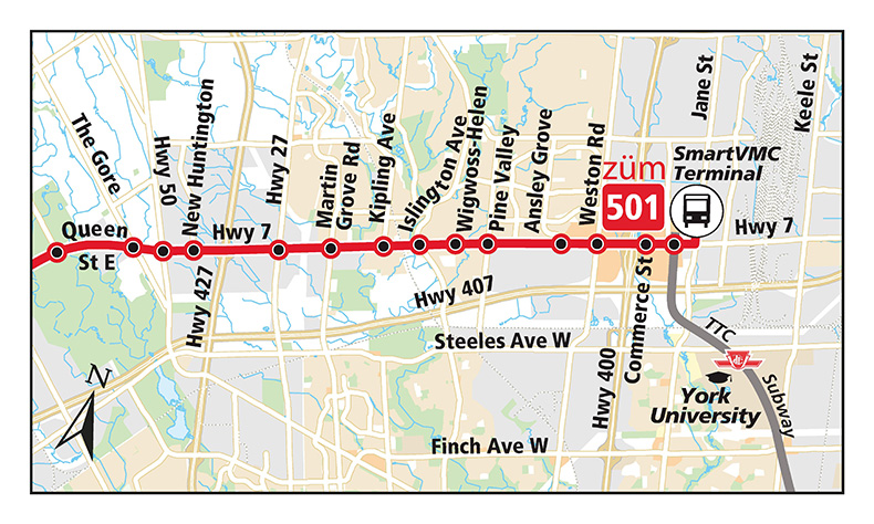 Map of Route 501 - Zum Queen effective June 24, 2024.